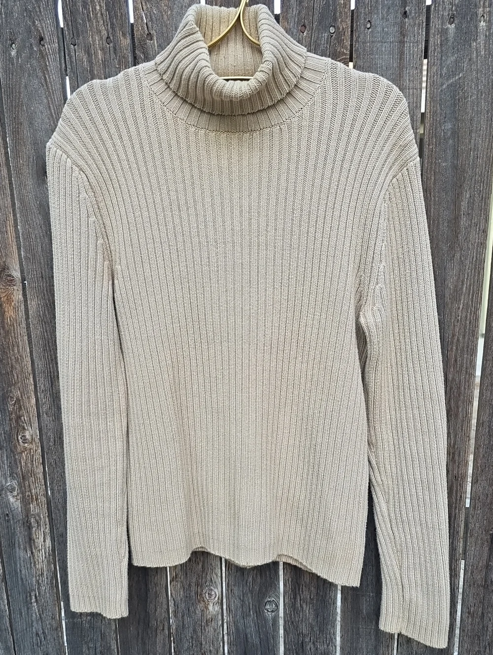 Vintage 2002 Banana Republic Men Ribbed Turtleneck Sweater - Tan Hong Kong Made